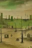 Placeholder: An olive green wasteland near an abandoned plague town painted by Paul Klee