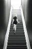 Placeholder: girl runs on the stairs, greyscale