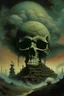 Placeholder: A factory spewing a toxic cloud in the form of a skull,in the style Zvidslav Beksinski