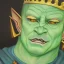 Placeholder: dungeons and dragons, fantasy, goblin, king, green skin, oil painting, distinct face, portrait, head, crude crown