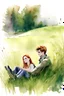 Placeholder: Bella and Edward seating in the meadow, in HD resolutio, realistic watercolor