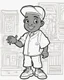 Placeholder: coloring page, depicting a black kid as a doctro, full body, outline, black and white, highly defined, white background, empty background, cartoon style, coloring book style