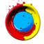 Placeholder: a circle from waterdrops, red blue and yellow