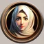 Placeholder: 3d anime Only the face Muslim Pretty impressive women inside a circular frame,Portrait image,professional look