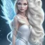 Placeholder: Snow white, beautiful, soft, smiling, straight and long blonde hair, dewy and shiny vibe, diamond crown, long fairy wings in the back, full head