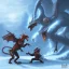 Placeholder:  a dragon fighting a robot in winter