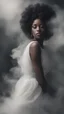 Placeholder: beautiful black women in white Smokey ethereal, heavenly background