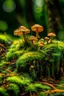 Placeholder: real close-up detailed view of mushroom and Moss in the nature
