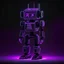 Placeholder: black and purple neon geometric bipedal robot with a plus sign shape for the 'eye' in a black monochrome world