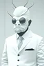 Placeholder: man bug head, albino, white suit, bizarre, surreal