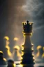 Placeholder: kind chess piece buildt of by yellow stones misty trending, depth of field, backlit