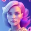 Placeholder: A portrait very beautiful woman ,smiling, longs hairs,elegant, atmospheric, realistic, cinematic lighting, pink blue light, 8k, galactic atmosphere, flowers