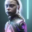 Placeholder:  Greta Thunberg cyberpunk, head, women, portrai, tron sketch of a girl on lined paperA beautiful one nude body of a make up smiling woman blond long hair, alone, high key lighting, volumetric light high details with white stripes and blue eye, smiling with plump pink lips, flowers around, unreal engine petit prince belle fine, profil de trois quart, grand front cosmique, peau bleu cristalline, yeux bleu, perle sur le front long cheveux blond et rose etoilé, cristaux sur le corps, collier de gra