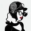 Placeholder: illustrator, cute steampunk stile girl, the girl is beautiful, black and white. Helmet with tubes, square glasses and wires. highlt detailed. very complex.