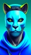 Placeholder: Cougar man man with puma mask in his eyes art stylized illustration complementary colors quality ultra hyper detailed hyper realistic 12k