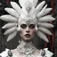 Placeholder: create a close up of a person wearing a white headdress, inspired by Alexander McQueen, trending on cgsociety, gothic art, punk rock with mohawks, trending on juxtapoz magazine, v - ray, '20, skulls, steven meisel, singularity sculpted ー etsy, arca album cover, inspired victorian sci - fi, 3 d character art, shot with Sony Alpha a9 Il and Sony FE 200-600mm f/5.6-6.3 G OSS lens, natural ligh, hyper realistic photograph, ultra detailed -ar 1:1 —q 2 -s 750)