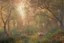 Placeholder: baroque style sunset in the forest, painting with kaleidoscopic touches, in the style of Claude Monet