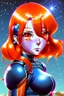 Placeholder: 90s anime sci fi orange hair space Captain girl blood on face sacred