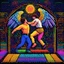 Placeholder: [style is lite brite art, luminous and colorful designs, pixelated compositions, retro aesthetic, glowing effects, creative patterns, interactive and playful, nostalgic charm, vibrant and dynamic arrangements] Jacob wrestling with angel