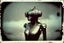 Placeholder: steampunk, vintage analog polaroid of a woman robot, female body, fog, lomography, heavy film grain, night, color bleed, depth of field, bokeh, retro