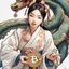 Placeholder: Bitcoin cryptocurrency in the hands of a traditional chinese girl, dragon