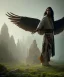 Placeholder: native american shaman, wise man, long black hair, black hooded coat like wings, 8k resolution concept art portrait by Greg Rutkowski