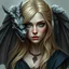 Placeholder: a portrait of a blonde fantasy woman who is half human and half gargoyle, her face is partially made of stone, medieval, gothic, digital art, stylised