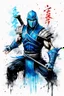 Placeholder: Sub Zero from Mortal Kombat, ink artistic conception, with typography elements, abstract, complementary colors, simplicity, Chinese painting, white background, 8k,