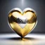 Placeholder: a golden and silver big 3d heart shape with a golden sphere covered with diamond cells inside its center ,rotating in place