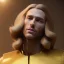 Placeholder: beautiful cosmic golden male, long hair, nice smiling, delicate colors, beautiful glamour galactic golden dress, ultra sharp focus, 8k, unreal engine 5, extremely sharp detail, light effect, soft light atmosphere of a spaceship, smooth, full of details, face in front, complete vision of face and body