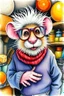 Placeholder: SKETCH WATERCOLOR PASTEL COLOURS - “Mr. Whiskers McStreusel crazy old mouse inside his magic cheese shop, a wiry fellow with wild white hair and glasses so large they practically covered his whole face.”