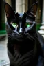 Placeholder: retrato de una gata negra de ojos verdes esmeraldas que representa una espía secreta en el museo de Louvre, Paris