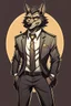 Placeholder: Buff, anthro, wolf, himbo, black fur, gold eyes, wearing a suit, full-body