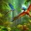 Placeholder: parrot full body flying jungle background