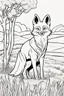 Placeholder: kids coloring page, fox in a field, cartoon style, thick lines, very low detail, no shading