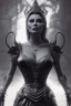 Placeholder: Sophia Loren as evil queen in black leather, cleavage, angry, stern look. character design by cory loftis, fenghua zhong, ryohei hase, ismail inceoglu and ruan jia. unreal engine 5, artistic lighting, highly detailed, photorealistic, fantasy