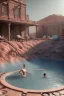 Placeholder: therme auf dem mars,dust, dampf, blaues wasser, hamam,full body, high detailed,unreal engine, octane render, photo realistic