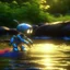 Placeholder: cute blessed chat robot catching a big fish in a river stream, 8k, downlight, soft light, depth of field, photorealism, trending on art station, lotsa detail