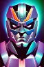 Placeholder: Fotoretrato de un transformer de 1980, debe ser algo decadente. Vibrante en colores, solo su cara es un retrato. Megatron, optimus prime. Animé.