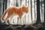 Placeholder: orange cat with white legs in double exposure of forest, silhouette --ar 2:3 --s 200 --v 6