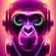 Placeholder: A beautiful portrait of a cyborg monkey purple neon color scheme, high key lighting, volumetric light high details psychedelic background