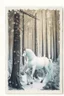 Placeholder: in a cosy vintage style, a unicorn in a white forest