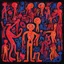 Placeholder: Neon legacy of nyctophobia, by A. R. Penck, mind-bending illustration; asymmetric, warm colors, dark background