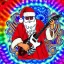 Placeholder: hippie Santa playing electric guitar, psychedelic, peace sign, MUSHROOMS, TRIPPY, ACID, LSD, dreadlocks