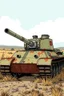Placeholder: drawn of a rusty tank in a 70's illustration style with tin tin out of it