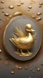 Placeholder: a smooth 3d game graphics circular shaped golden duck coin with a full body relief in misty mud