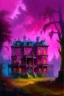 Placeholder: A purplish magenta haunted mansion with many rooms painted by Ivan Aivazovsky