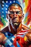 Placeholder: an expressive painting of the Olympic flag and the American fwe might see a companion with features of absolute strength and determination, blended with warmth and deep faith. Perhaps his face expresses wisdom and courage, with eyes radiating confidence and faith.