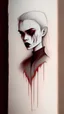 Placeholder: vampire drawing, minimalistic style, natural colors, blood, graphite pencils