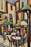 Placeholder: Cubist bistro street scene